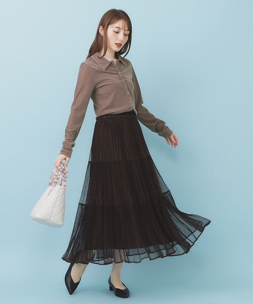index(インデックス)の「衿付きベロアジャージトップス【洗濯機OK】(Tシャツ/カットソー・レディース・ブルー/ブラウン系その他/ブラック・36/38/40)」の10枚目の写真