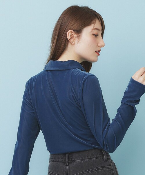 セール】衿付きベロアジャージトップス【洗濯機OK】（Tシャツ