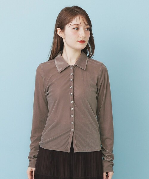 index(インデックス)の「衿付きベロアジャージトップス【洗濯機OK】(Tシャツ/カットソー・レディース・ブルー/ブラウン系その他/ブラック・36/38/40)」の16枚目の写真