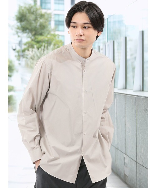 TAKA-Q(タカキュー)の「【綿100% ゆったり】タイプライター バンドカラー 長袖 シャツ(シャツ/ブラウス・メンズ・ホワイト/ベージュ/ブラック・LARGE/X-LARGE/MEDIUM)」の1枚目の写真