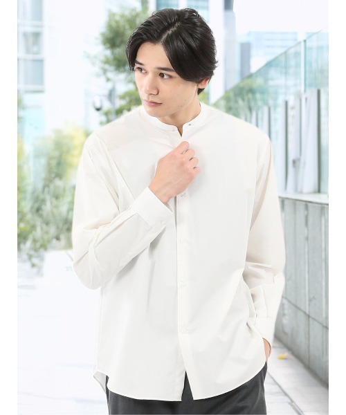 TAKA-Q(タカキュー)の「【綿100% ゆったり】タイプライター バンドカラー 長袖 シャツ(シャツ/ブラウス・メンズ・ホワイト/ベージュ/ブラック・LARGE/X-LARGE/MEDIUM)」の2枚目の写真