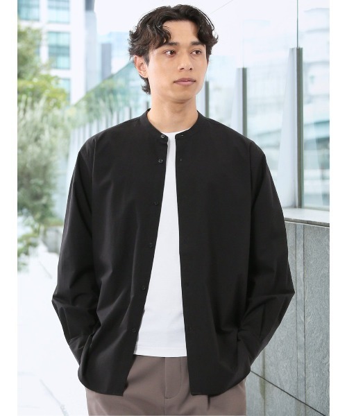 TAKA-Q(タカキュー)の「【綿100% ゆったり】タイプライター バンドカラー 長袖 シャツ(シャツ/ブラウス・メンズ・ホワイト/ベージュ/ブラック・LARGE/X-LARGE/MEDIUM)」の3枚目の写真