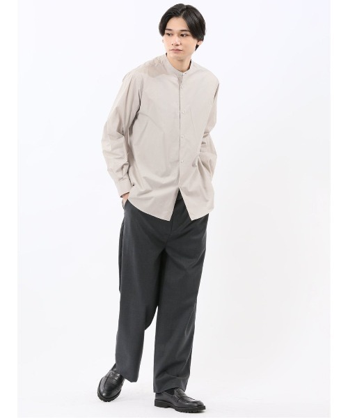 TAKA-Q(タカキュー)の「【綿100% ゆったり】タイプライター バンドカラー 長袖 シャツ(シャツ/ブラウス・メンズ・ホワイト/ベージュ/ブラック・LARGE/X-LARGE/MEDIUM)」の14枚目の写真