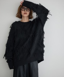 スター柄フリンジルーズニット