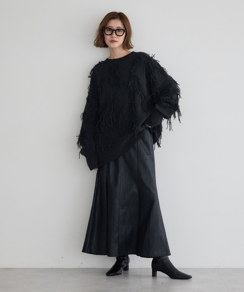 Editt by YECCA VECCA（エディットバイイェッカヴェッカ）の「スター柄フリンジルーズニット（ニット/セーター・レディース・アイボリー/チャコールグレー/サックスブルー・FREE）」の4枚目の写真