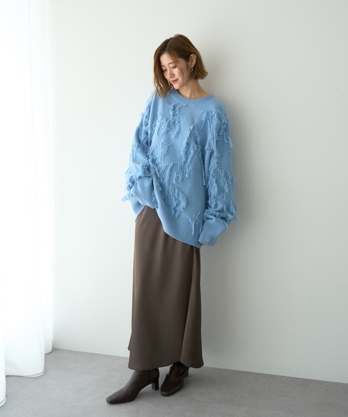 Editt by YECCA VECCA（エディットバイイェッカヴェッカ）の「スター柄フリンジルーズニット（ニット/セーター・レディース・アイボリー/チャコールグレー/サックスブルー・FREE）」の9枚目の写真