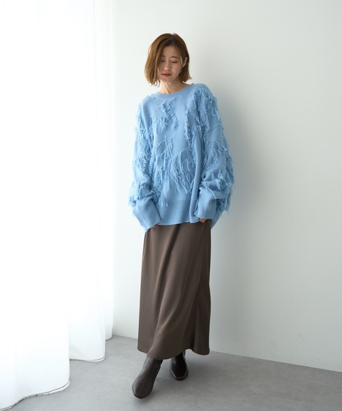 Editt by YECCA VECCA（エディットバイイェッカヴェッカ）の「スター柄フリンジルーズニット（ニット/セーター・レディース・アイボリー/チャコールグレー/サックスブルー・FREE）」の10枚目の写真