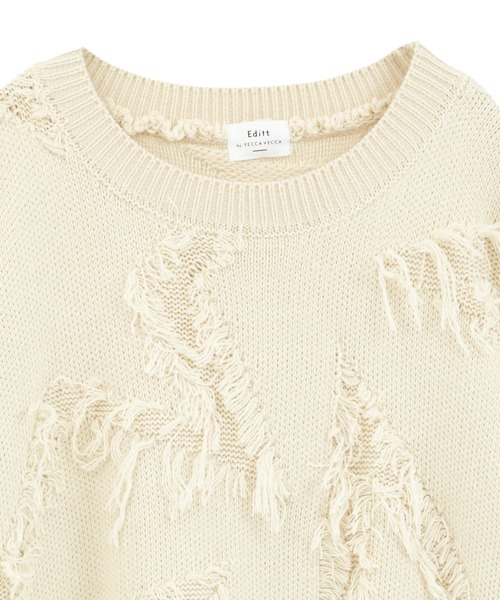 Editt by YECCA VECCA（エディットバイイェッカヴェッカ）の「スター柄フリンジルーズニット（ニット/セーター・レディース・アイボリー/チャコールグレー/サックスブルー・FREE）」の16枚目の写真