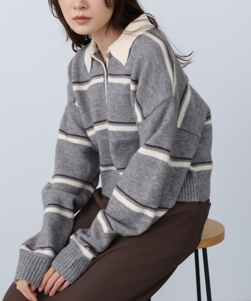 Bab（バブ）の「マルチボーダーポロニット（ニット/セーター・レディース・グレー/ブラウン/ネイビー・FREE）」の7枚目の写真