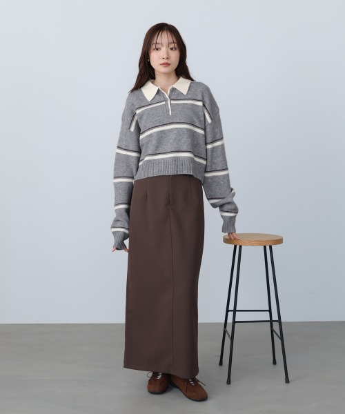 Bab（バブ）の「マルチボーダーポロニット（ニット/セーター・レディース・グレー/ブラウン/ネイビー・FREE）」の8枚目の写真