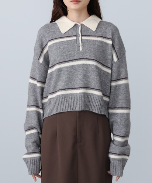 Bab（バブ）の「マルチボーダーポロニット（ニット/セーター・レディース・グレー/ブラウン/ネイビー・FREE）」の11枚目の写真
