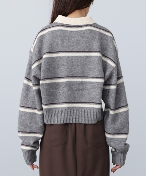 Bab（バブ）の「マルチボーダーポロニット（ニット/セーター・レディース・グレー/ブラウン/ネイビー・FREE）」の12枚目の写真