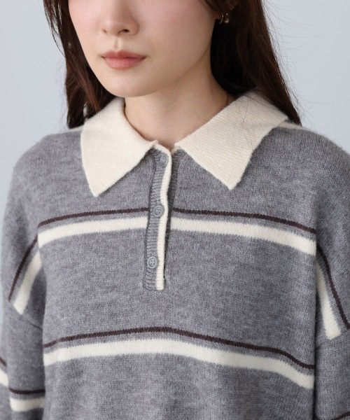 Bab（バブ）の「マルチボーダーポロニット（ニット/セーター・レディース・グレー/ブラウン/ネイビー・FREE）」の14枚目の写真
