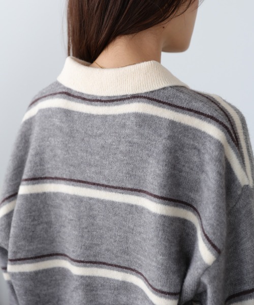 Bab（バブ）の「マルチボーダーポロニット（ニット/セーター・レディース・グレー/ブラウン/ネイビー・FREE）」の16枚目の写真