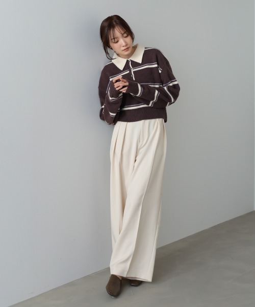 Bab（バブ）の「マルチボーダーポロニット（ニット/セーター・レディース・グレー/ブラウン/ネイビー・FREE）」の17枚目の写真