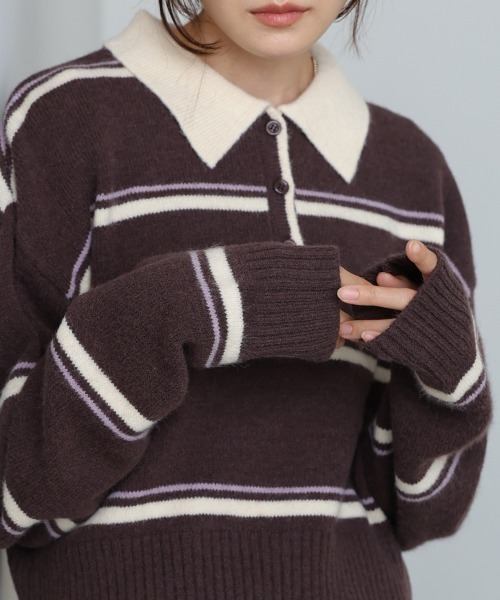 Bab（バブ）の「マルチボーダーポロニット（ニット/セーター・レディース・グレー/ブラウン/ネイビー・FREE）」の18枚目の写真