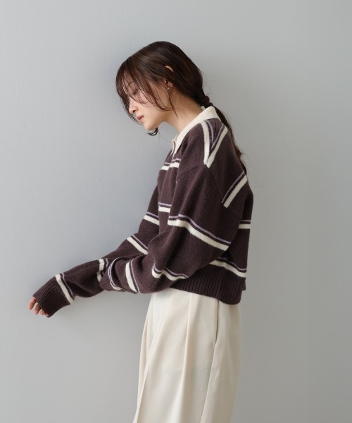 Bab（バブ）の「マルチボーダーポロニット（ニット/セーター・レディース・グレー/ブラウン/ネイビー・FREE）」の21枚目の写真