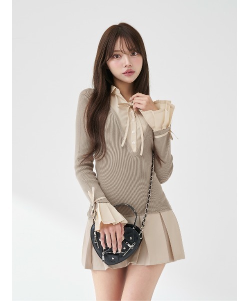 シャツドッキングプリーツミニワンピース（ワンピース）｜Darich