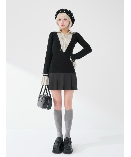 シャツドッキングプリーツミニワンピース（ワンピース）｜Darich