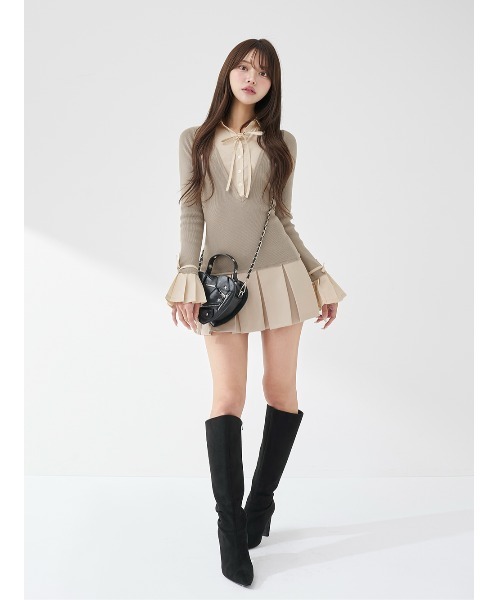 シャツドッキングプリーツミニワンピース（ワンピース）｜Darich