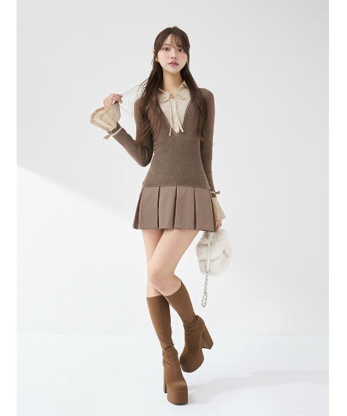 シャツドッキングプリーツミニワンピース（ワンピース）｜Darich