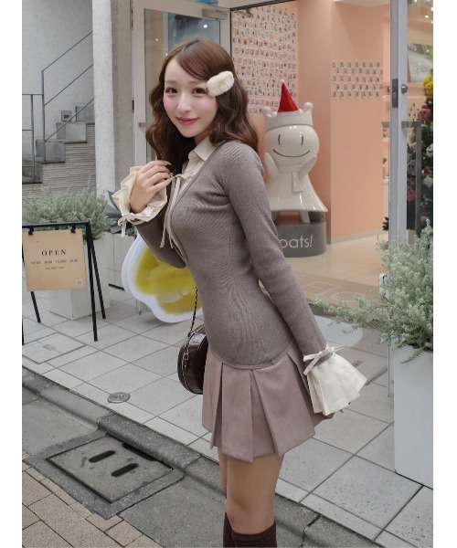 Darich ダーリッチ シャツドッキングプリーツミニワンピース GRY