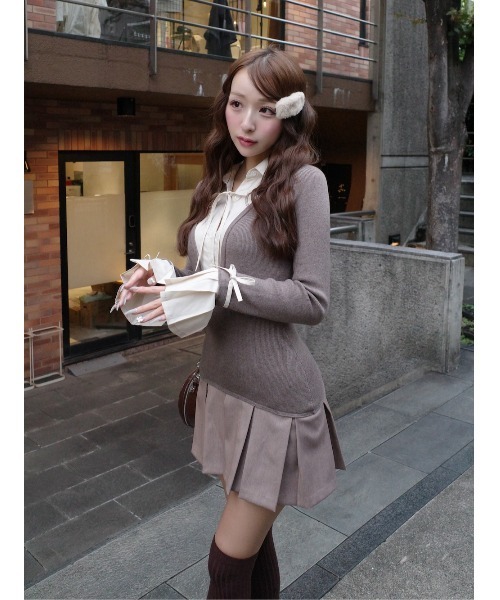 シャツドッキングプリーツワンピース LIP SERVICE（リップサービス）｜ シャツドッキングプリーツワンピース