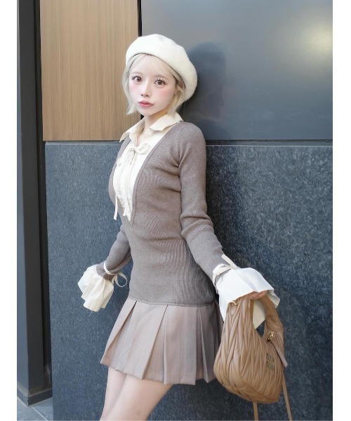 シャツドッキングプリーツミニワンピース（ワンピース）｜Darich