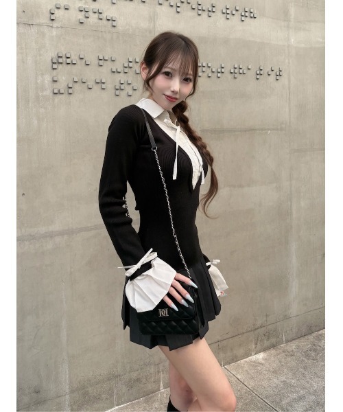 シャツドッキングプリーツミニワンピース（ワンピース）｜Darich