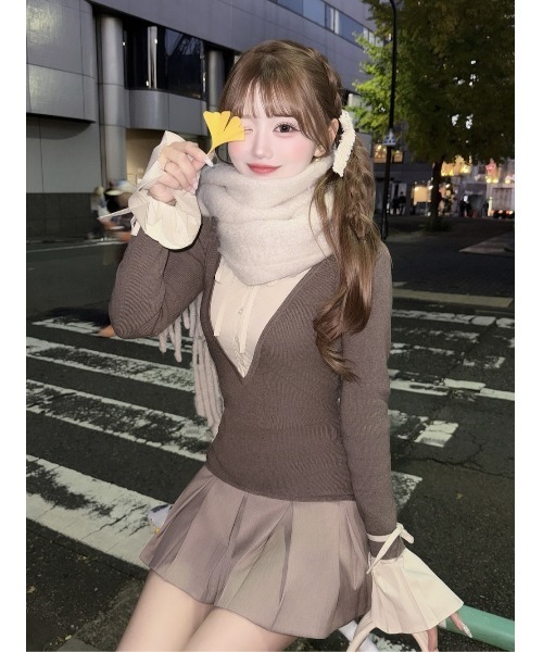 Darich（ダーリッチ）の「シャツドッキングプリーツミニワンピース（ワンピース・レディース・ブラック/グレー/モカ・FREE）」の7枚目の写真