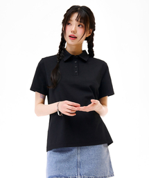 レディース ハーフジップ セーラーカラー 半袖Tシャツ - ネイビー