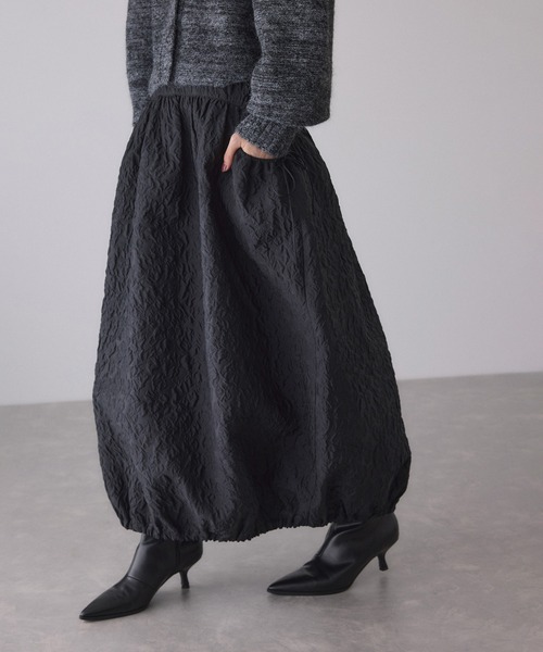 ADAM ET ROPE'（アダムエロペ）の「ジャガードギャザースカート（スカート・レディース・ブラック/ホワイト・36/38）」の2枚目の写真