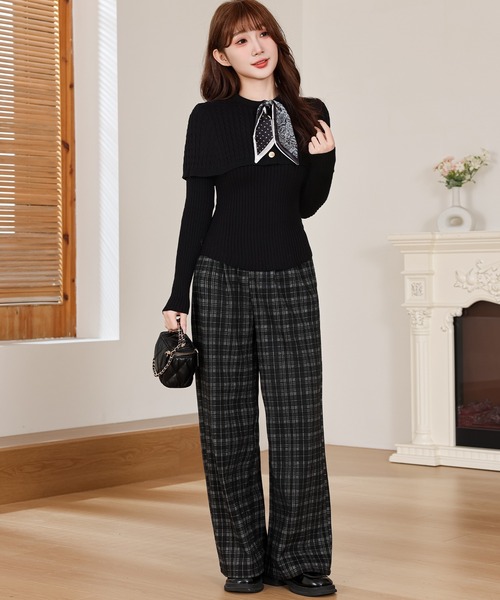 Anely(アネリー)の「配色 チェック タック ワイド パンツ(その他パンツ・レディース・ブラウン/ネイビー/ブラック・FREE)」の5枚目の写真