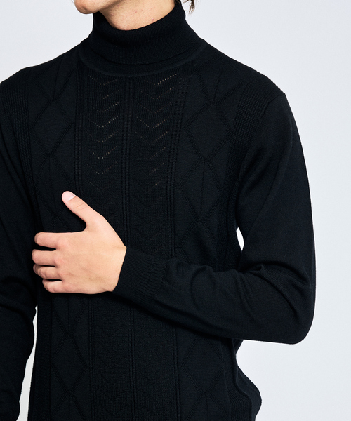 ABAHOUSE（アバハウス）の「Pure Merino ハイゲージ タートルネックニット / ケーブルニット（ニット/セーター・メンズ・オフホワイト/グレー/ブラック・44/46/48/50）」の8枚目の写真