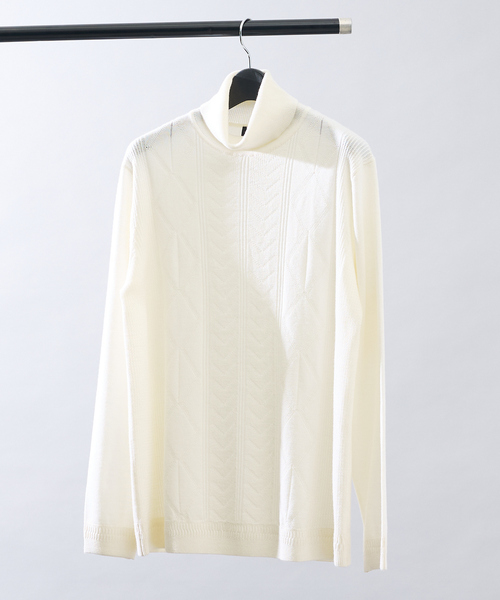 ABAHOUSE（アバハウス）の「Pure Merino ハイゲージ タートルネックニット / ケーブルニット（ニット/セーター・メンズ・オフホワイト/グレー/ブラック・44/46/48/50）」の15枚目の写真