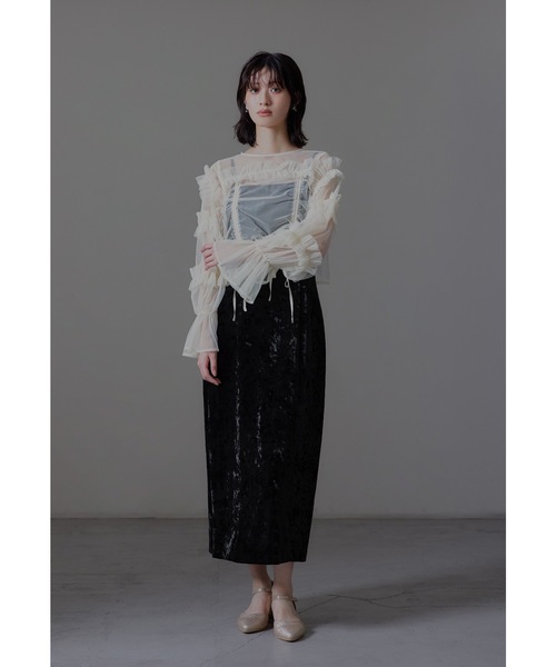 セール】チュールトップスクラッシュベロアドレス パーティードレス