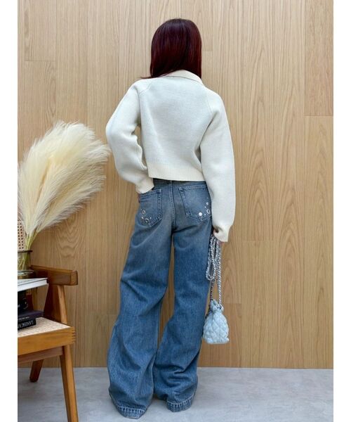 EVRIS(エヴリス)の「MIX MOTIF ワイドデニムパンツ(デニムパンツ・レディース・ブラック/ブルー・SMALL/MEDIUM)」の6枚目の写真