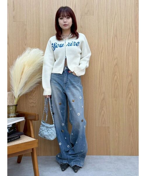 EVRIS(エヴリス)の「MIX MOTIF ワイドデニムパンツ(デニムパンツ・レディース・ブラック/ブルー・SMALL/MEDIUM)」の8枚目の写真