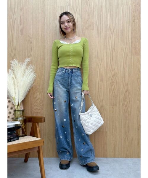 EVRIS(エヴリス)の「MIX MOTIF ワイドデニムパンツ(デニムパンツ・レディース・ブラック/ブルー・SMALL/MEDIUM)」の9枚目の写真