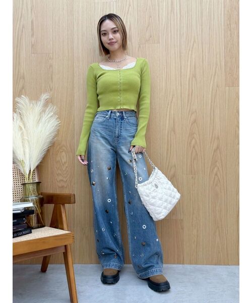 EVRIS(エヴリス)の「MIX MOTIF ワイドデニムパンツ(デニムパンツ・レディース・ブラック/ブルー・SMALL/MEDIUM)」の10枚目の写真