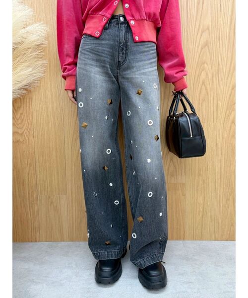 EVRIS(エヴリス)の「MIX MOTIF ワイドデニムパンツ(デニムパンツ・レディース・ブラック/ブルー・SMALL/MEDIUM)」の14枚目の写真