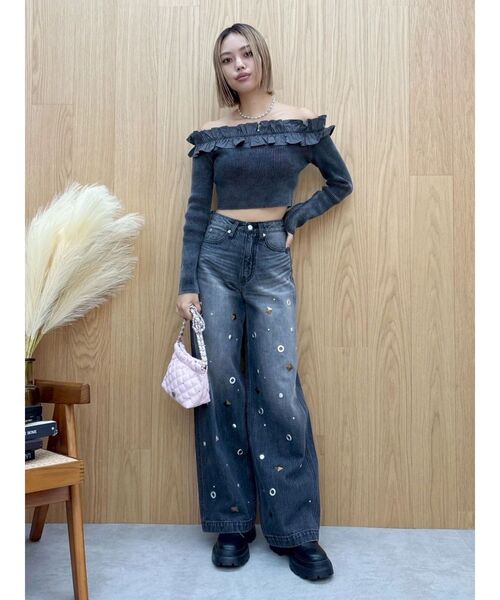 EVRIS(エヴリス)の「MIX MOTIF ワイドデニムパンツ(デニムパンツ・レディース・ブラック/ブルー・SMALL/MEDIUM)」の17枚目の写真