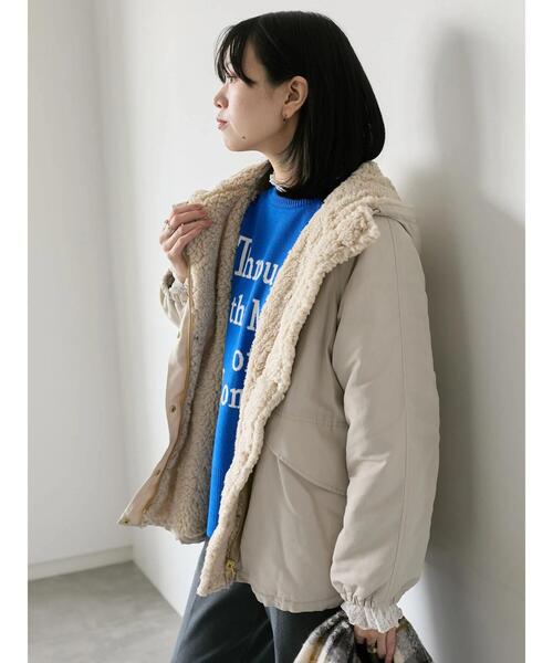 Samansa Mos2 blue（サマンサモスモスブルー）の「リバーシブルボアマウンテンパーカー（ブルゾン・レディース・チャコールグレー/ベージュ/ライトベージュ・F）」の21枚目の写真