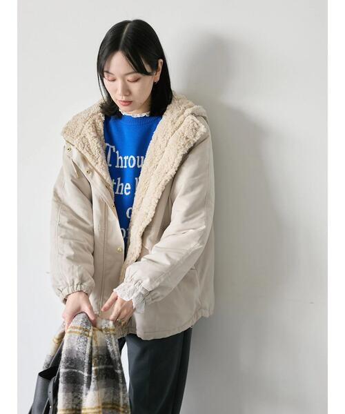 Samansa Mos2 blue（サマンサモスモスブルー）の「リバーシブルボアマウンテンパーカー（ブルゾン・レディース・チャコールグレー/ベージュ/ライトベージュ・F）」の13枚目の写真