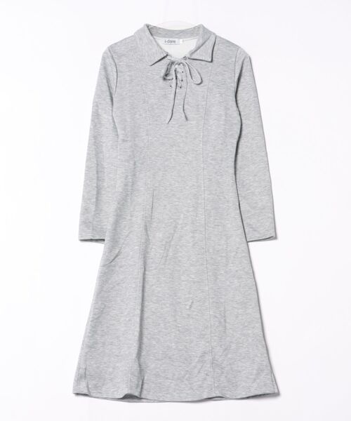 i-dare(アイディア)の「【i-dare】レースアップポロカラーワンピース(ワンピース・レディース・グレー・SMALL/MEDIUM/LARGE/X-LARGE)」の5枚目の写真
