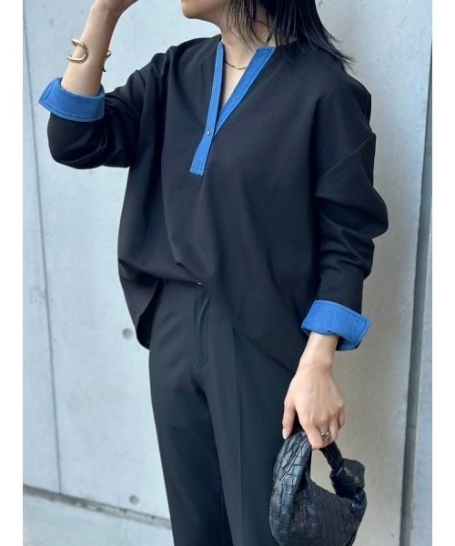 Emma Taylor(エマテイラー)の「【こなれ感が◎】ライトダンボールデニムドッキングプルオーバー(Tシャツ/カットソー・レディース・MD.Gray/ブラック/ネイビー・FREE)」の7枚目の写真