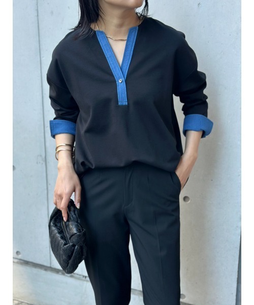 Emma Taylor(エマテイラー)の「【こなれ感が◎】ライトダンボールデニムドッキングプルオーバー(Tシャツ/カットソー・レディース・MD.Gray/ブラック/ネイビー・FREE)」の6枚目の写真