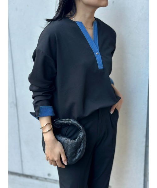 Emma Taylor(エマテイラー)の「【こなれ感が◎】ライトダンボールデニムドッキングプルオーバー(Tシャツ/カットソー・レディース・MD.Gray/ブラック/ネイビー・FREE)」の5枚目の写真