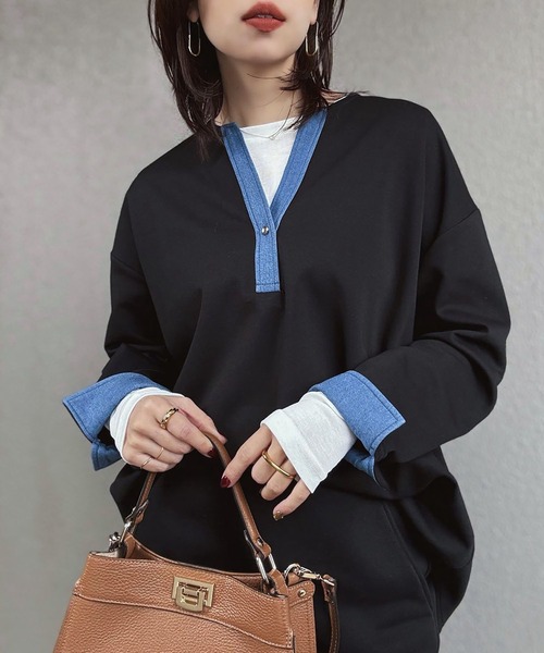 Emma Taylor(エマテイラー)の「【こなれ感が◎】ライトダンボールデニムドッキングプルオーバー(Tシャツ/カットソー・レディース・MD.Gray/ブラック/ネイビー・FREE)」の9枚目の写真