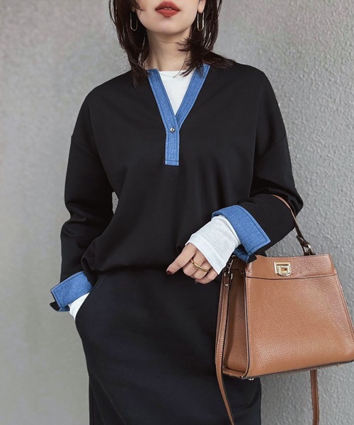 Emma Taylor(エマテイラー)の「【こなれ感が◎】ライトダンボールデニムドッキングプルオーバー(Tシャツ/カットソー・レディース・MD.Gray/ブラック/ネイビー・FREE)」の12枚目の写真